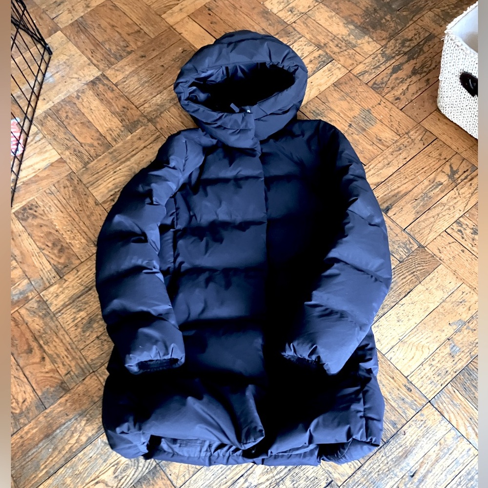 uniqlo navy three quarter parka